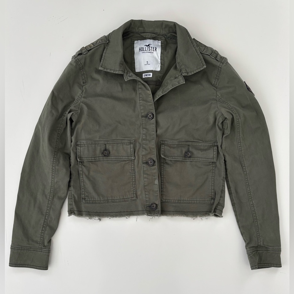 Hollister Women's Green Military Utility Cropped Jacket Size Small